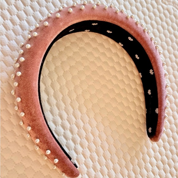 LELE SADOUGHI Dusty Rose Pearl Padded Blush Velvet Headband Hair Band Accessory main image 6